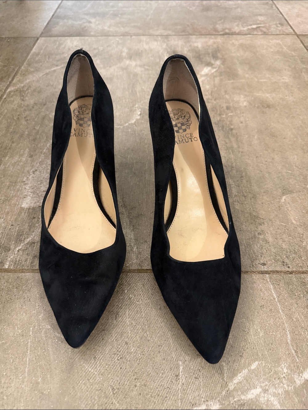 Vince Camuto Black Suede Pointed Toe Cutout Pumps